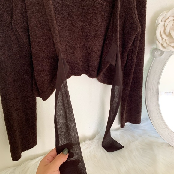 Anthro Moth Chenille Cropped Brown Cardigan - Picture 5 of 6